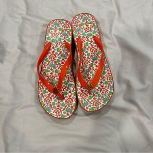 Tory Burch Coral Cut Out Wedge Flip Flops 10